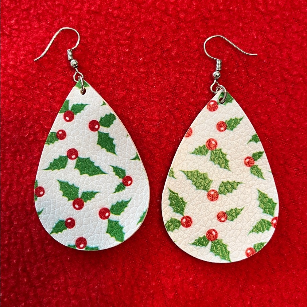 NEW B3G1 HOLLY TEAR DROP Holiday Earrings green, red, white